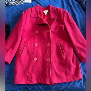 LL Bean Trench Coat Jacket Wool Cashmere Red